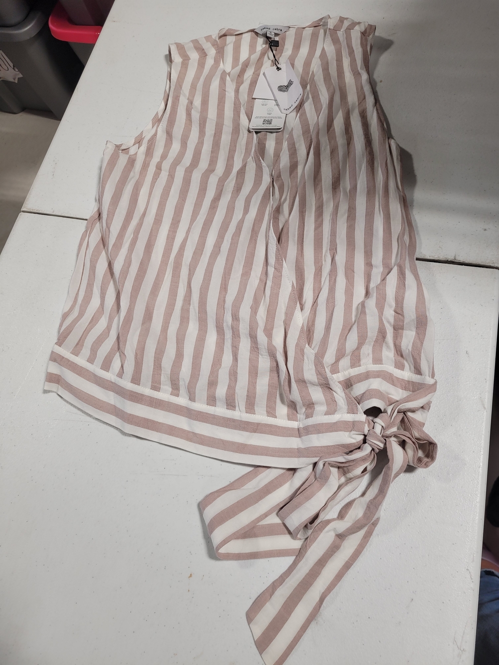 Naked Zebra Blush and White Striped Tie-Side Sleeveless Top